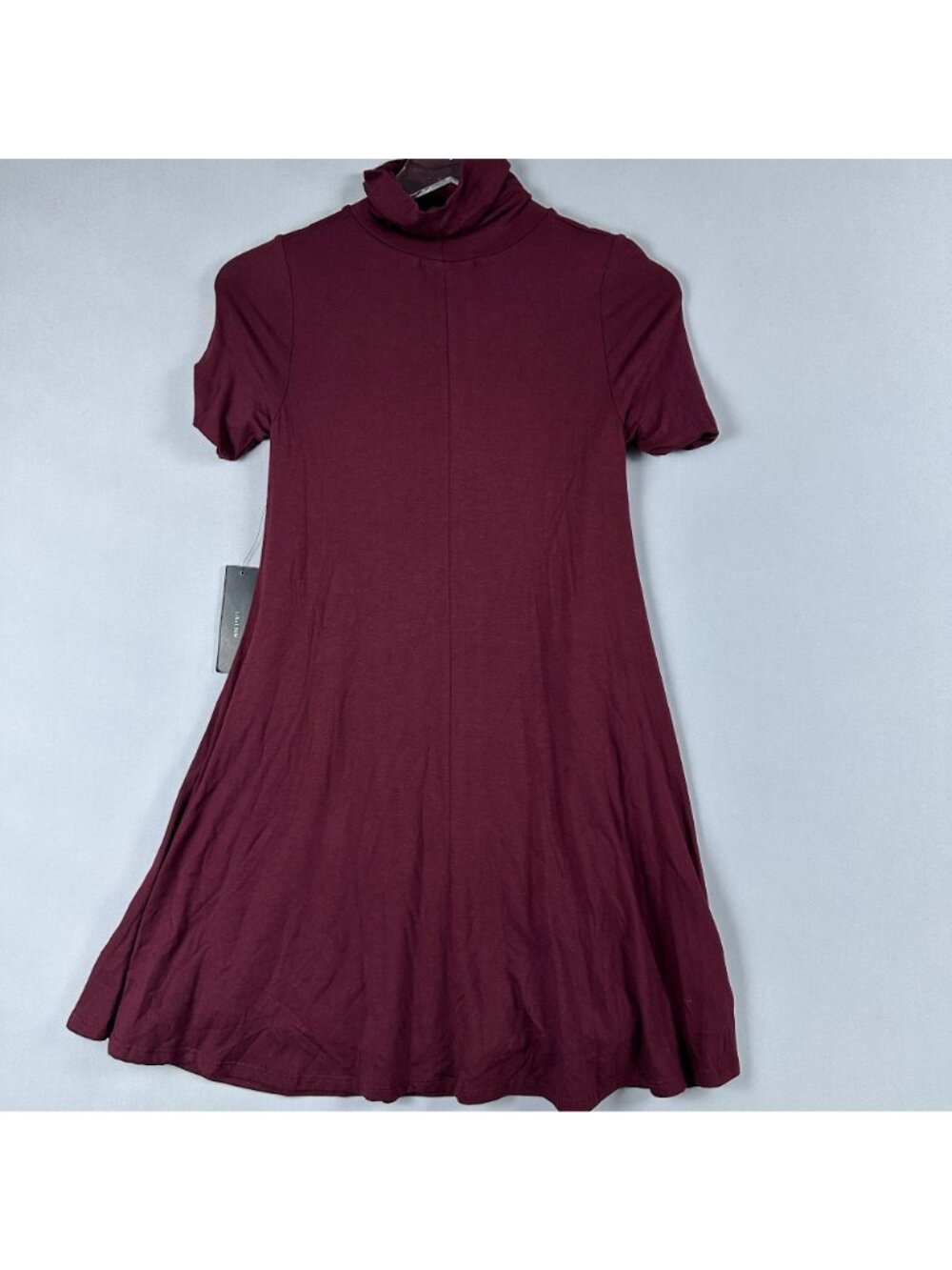 Lulus Swing Dress XS Burgundy Mock Neck Short Sleeve Made In USA - Picture 6 of 13